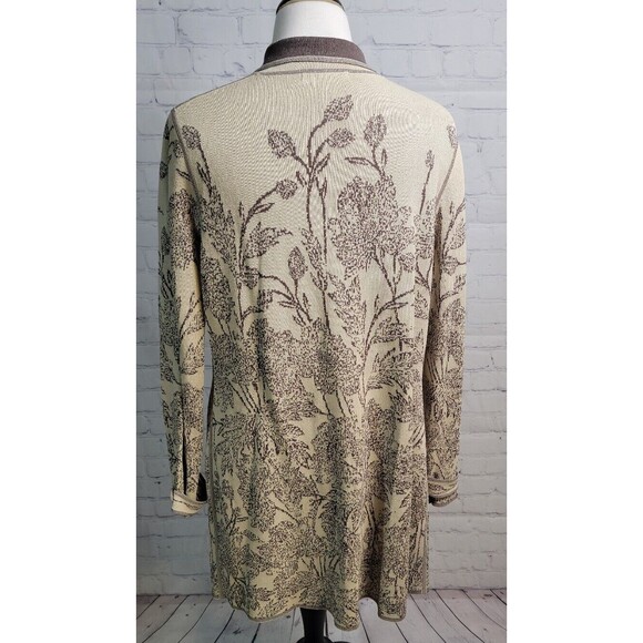 Sigrid Olsen Women's Open Front Sweater Cardigan Sz M Neutral Leaf Brown Cream - Picture 5 of 7